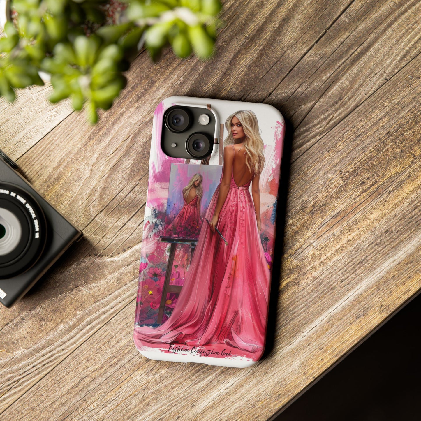 Slim Phone Case - Blonde Woman Painting Her Life on Canvas