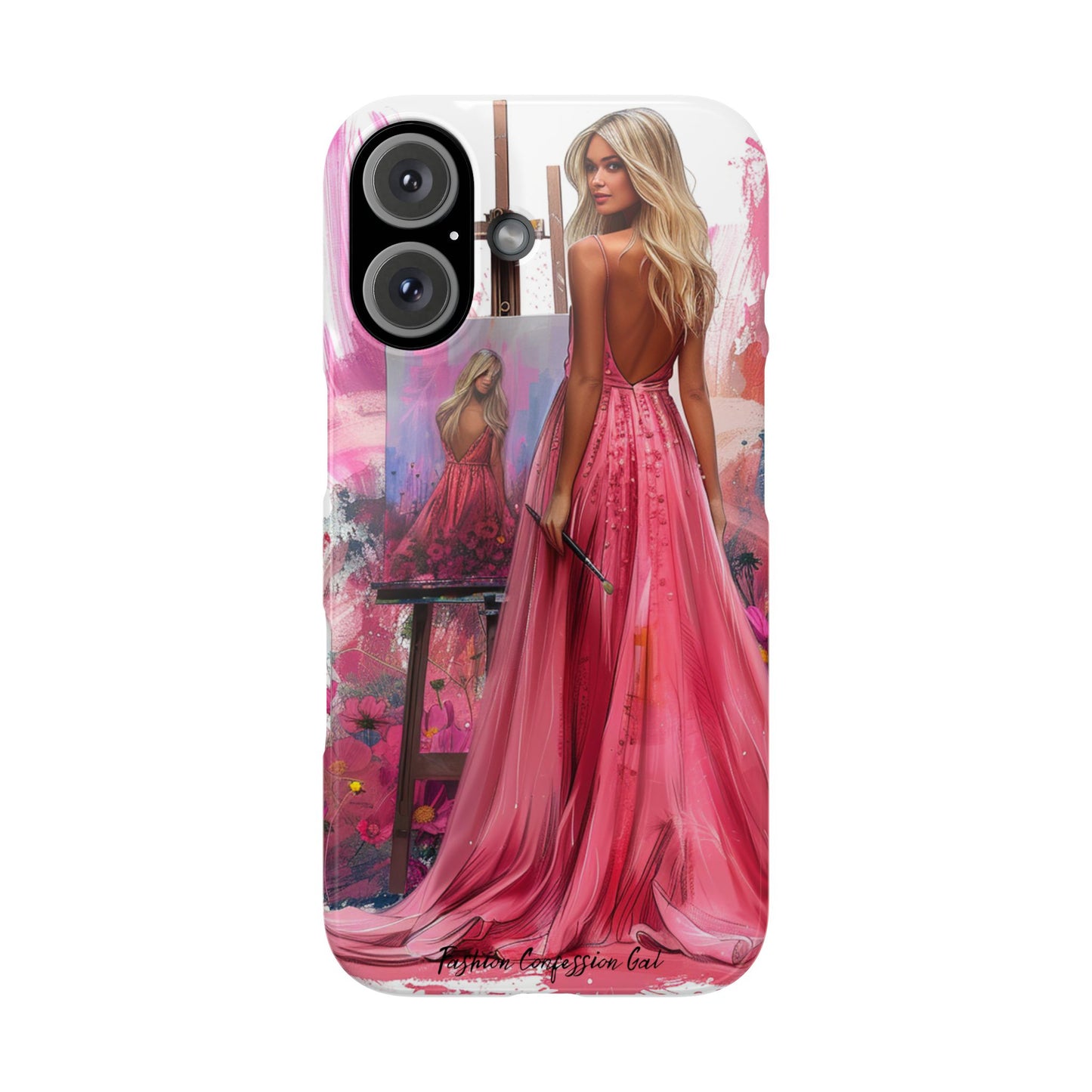 Slim Phone Case - Blonde Woman Painting Her Life on Canvas