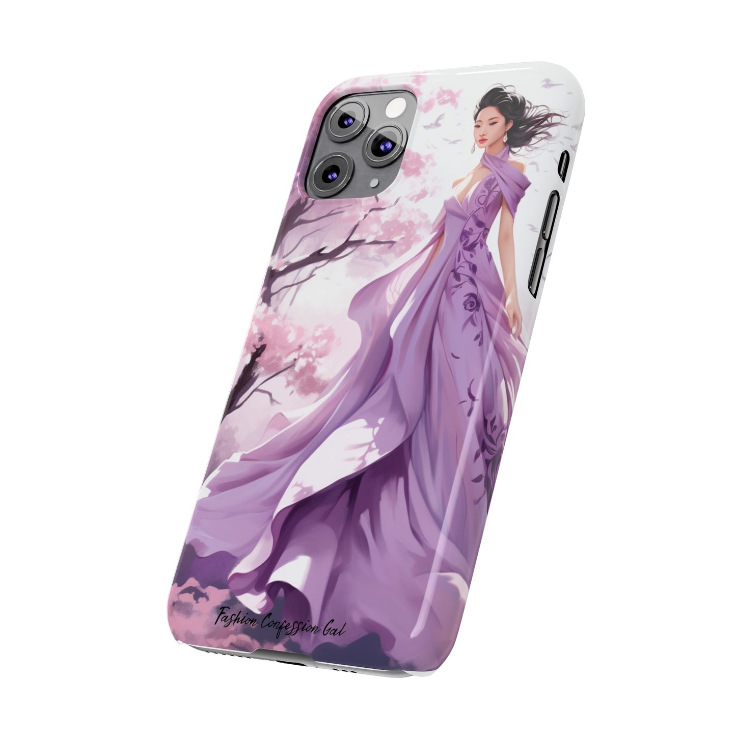 Phone Case - Elegant Asian Woman in Purple Gown Among Cherry Blossoms