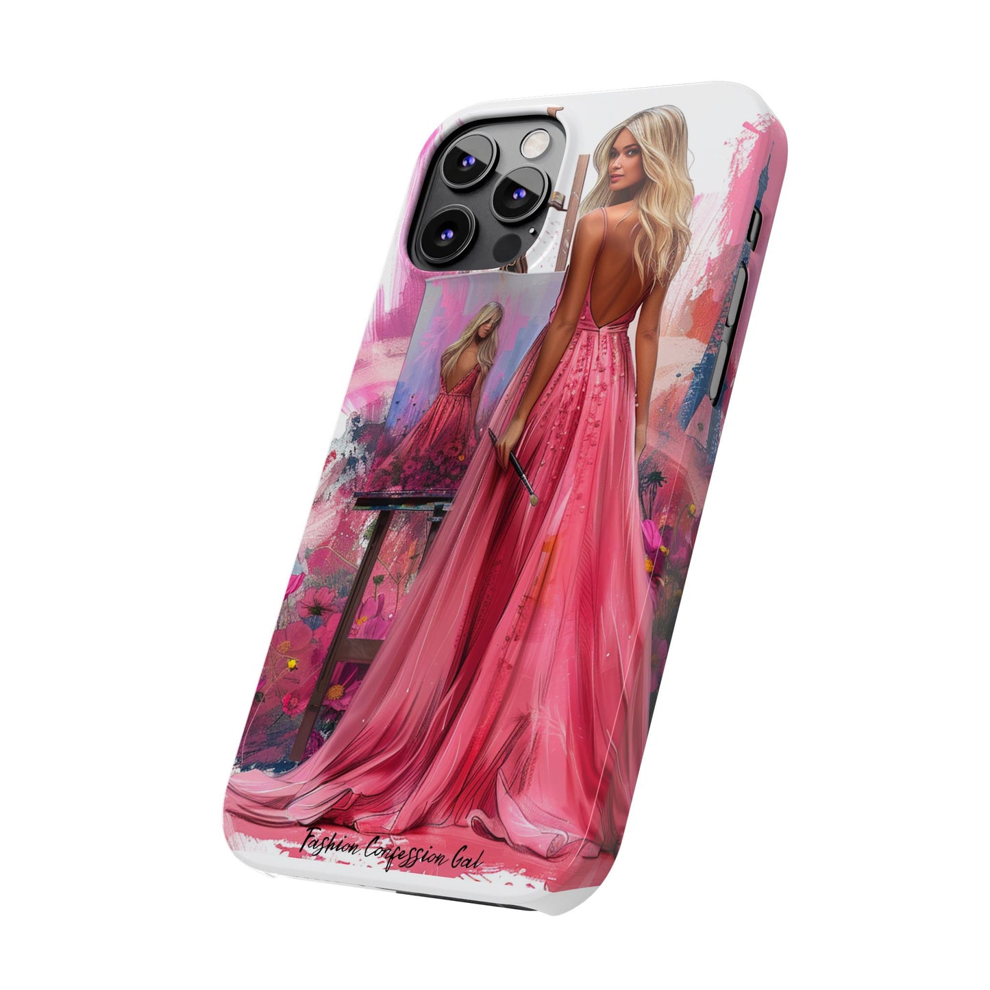 Slim Phone Case - Blonde Woman Painting Her Life on Canvas