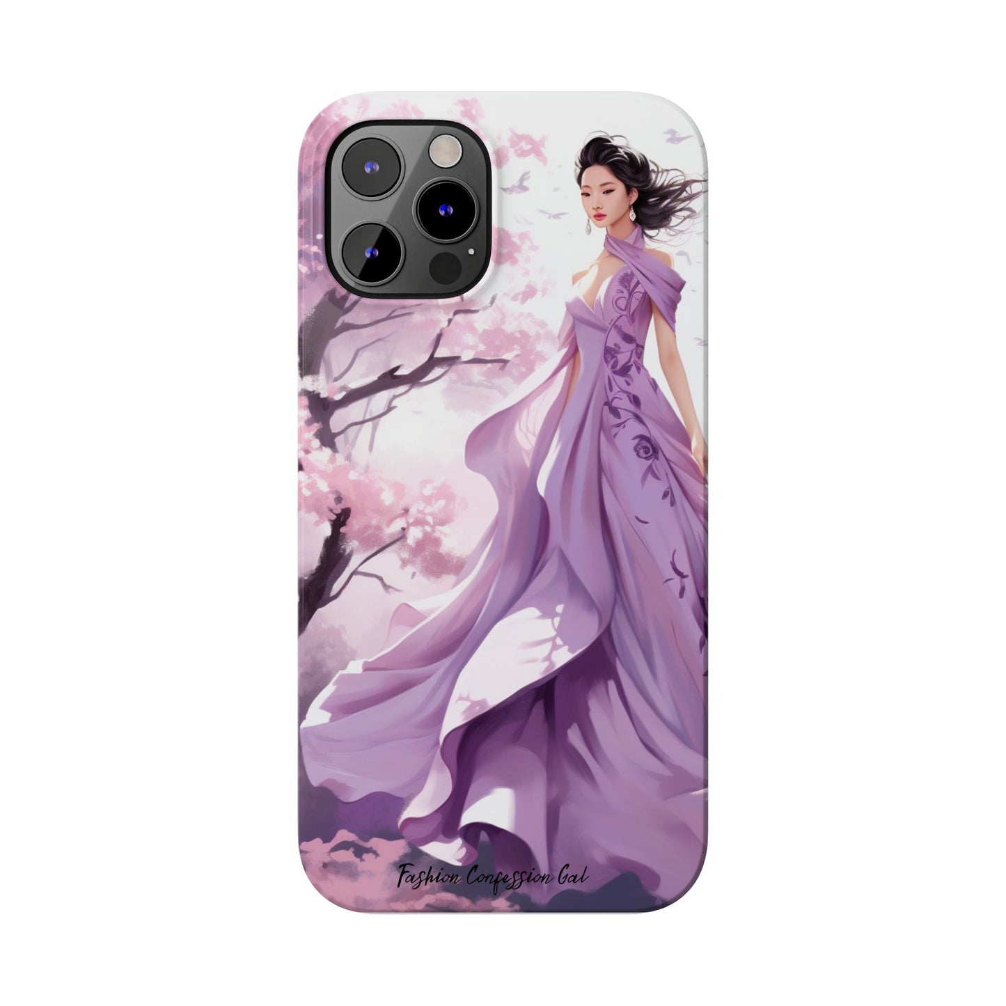Phone Case - Elegant Asian Woman in Purple Gown Among Cherry Blossoms