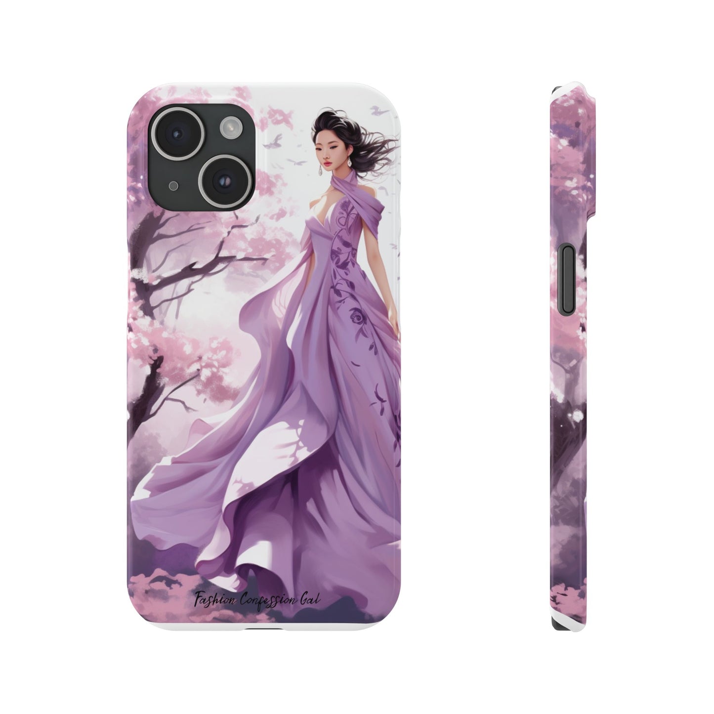 Phone Case - Elegant Asian Woman in Purple Gown Among Cherry Blossoms