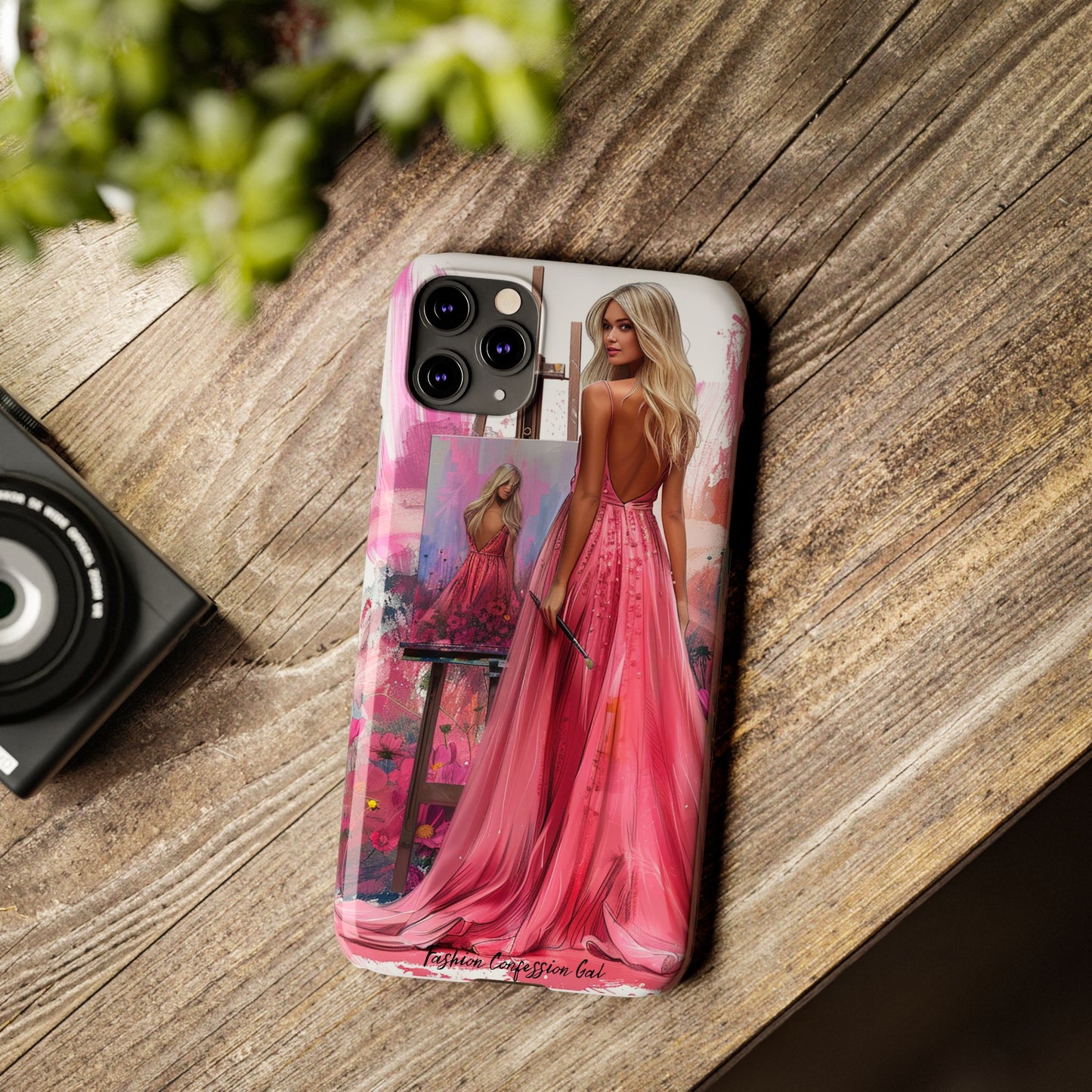 Slim Phone Case - Blonde Woman Painting Her Life on Canvas