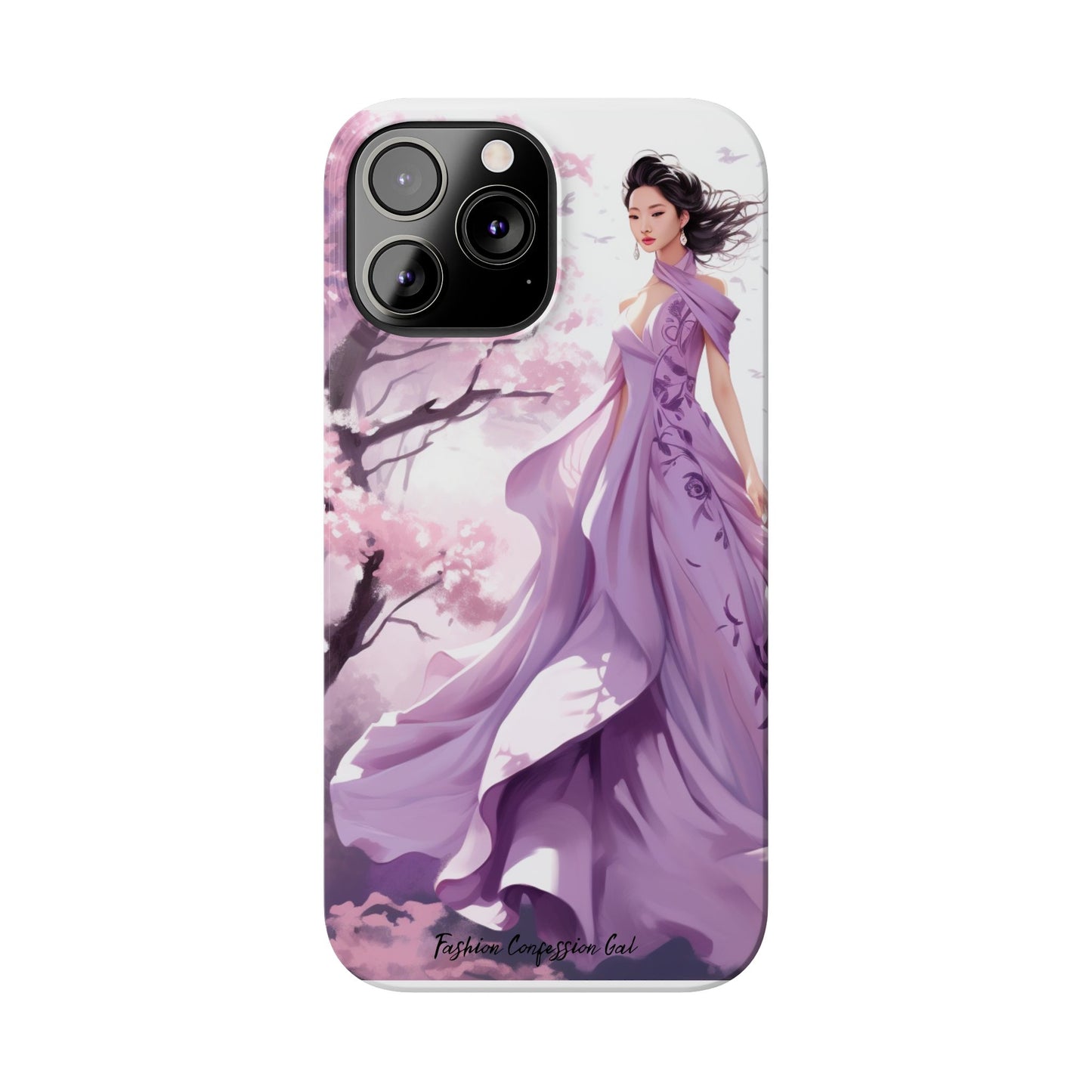 Phone Case - Elegant Asian Woman in Purple Gown Among Cherry Blossoms