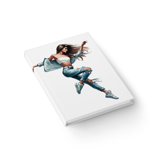Sketchbook- Dancing Fashion Girl in Jeans and Jean Jacket, Blank Pages, Hardcover