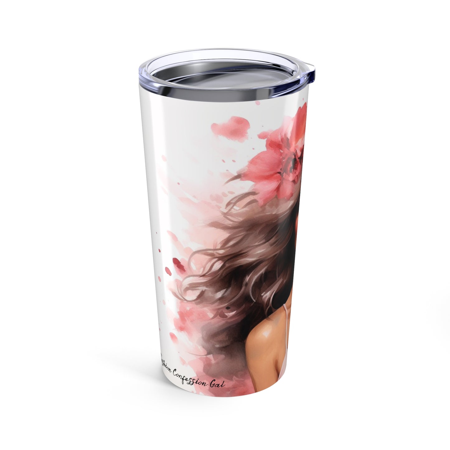 Tumbler- Fashionable Woman in Pastel Pink Dress surrounded by Flowers