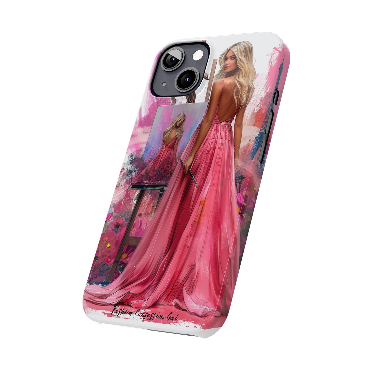 Slim Phone Case - Blonde Woman Painting Her Life on Canvas