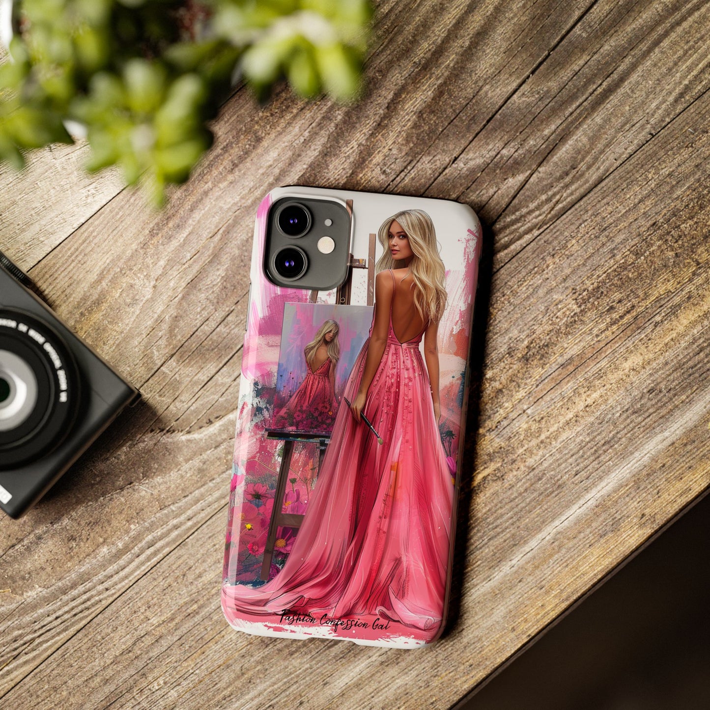 Slim Phone Case - Blonde Woman Painting Her Life on Canvas