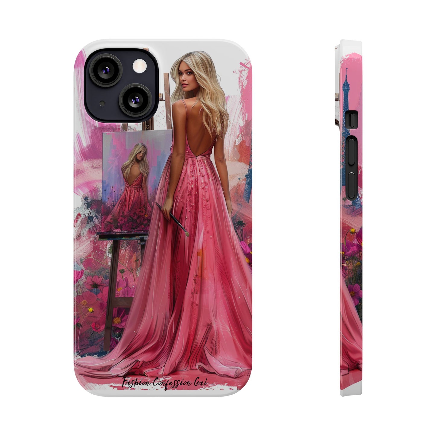 Slim Phone Case - Blonde Woman Painting Her Life on Canvas