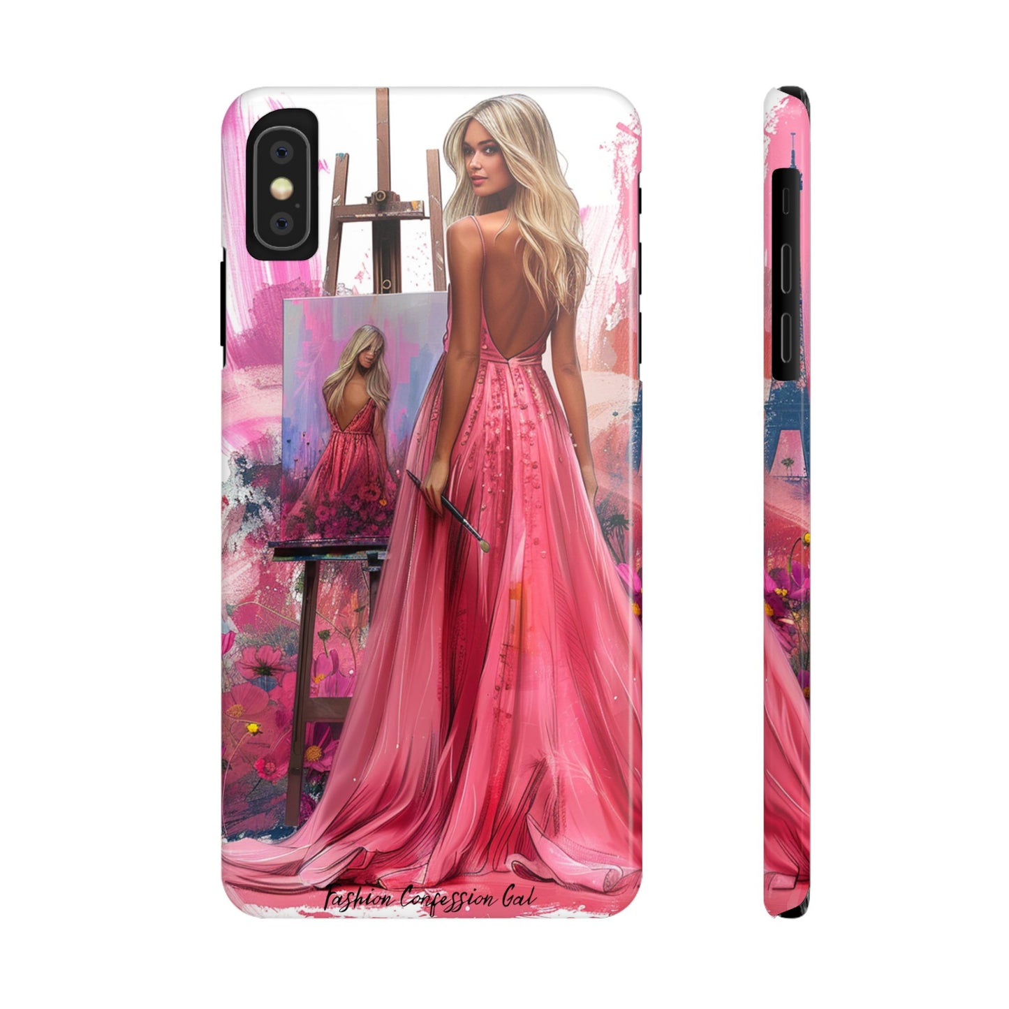Slim Phone Case - Blonde Woman Painting Her Life on Canvas