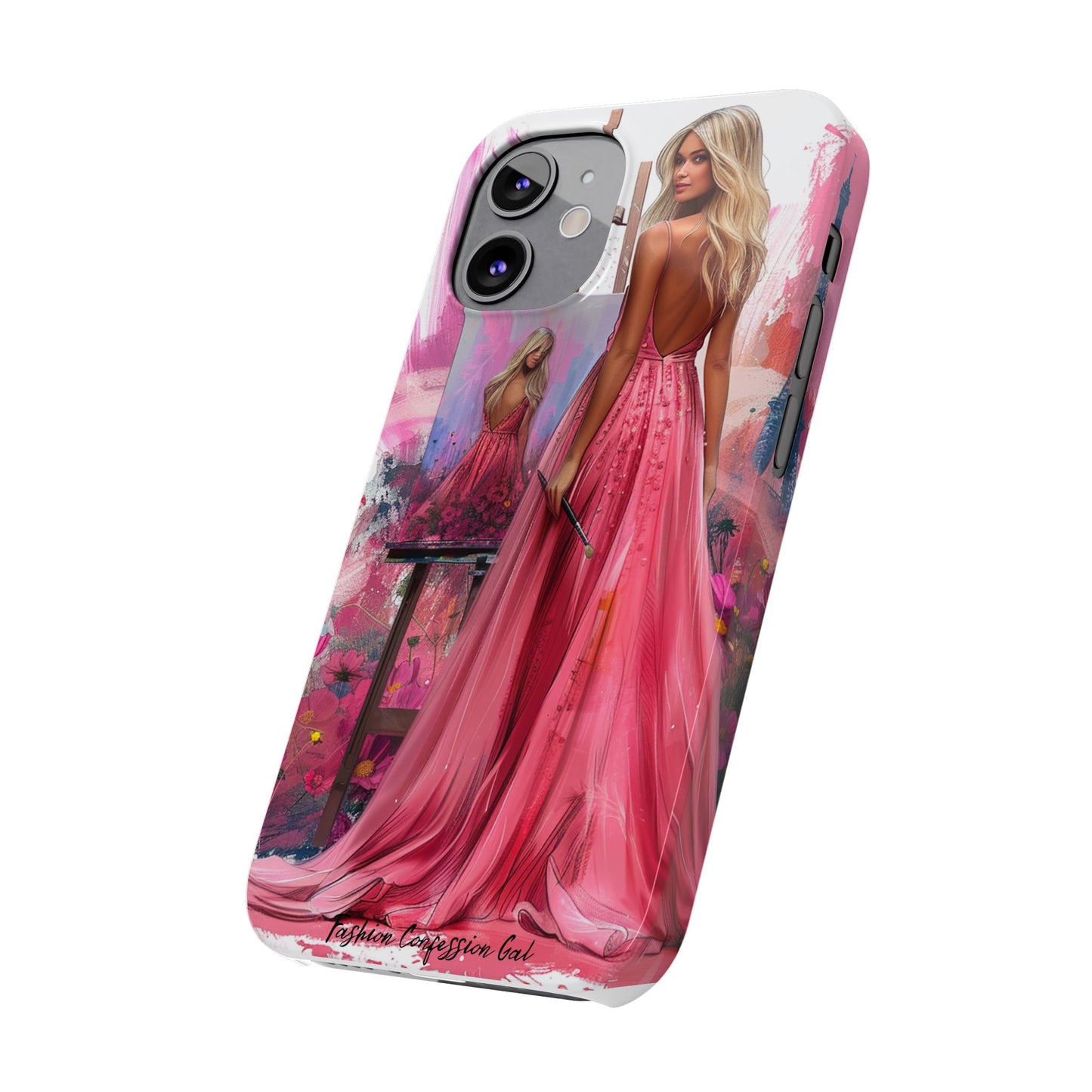 Slim Phone Case - Blonde Woman Painting Her Life on Canvas