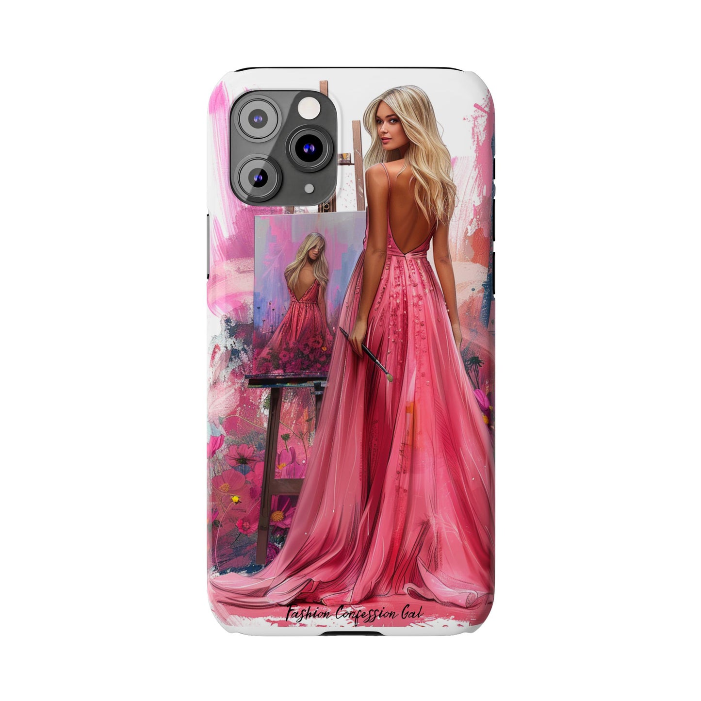 Slim Phone Case - Blonde Woman Painting Her Life on Canvas