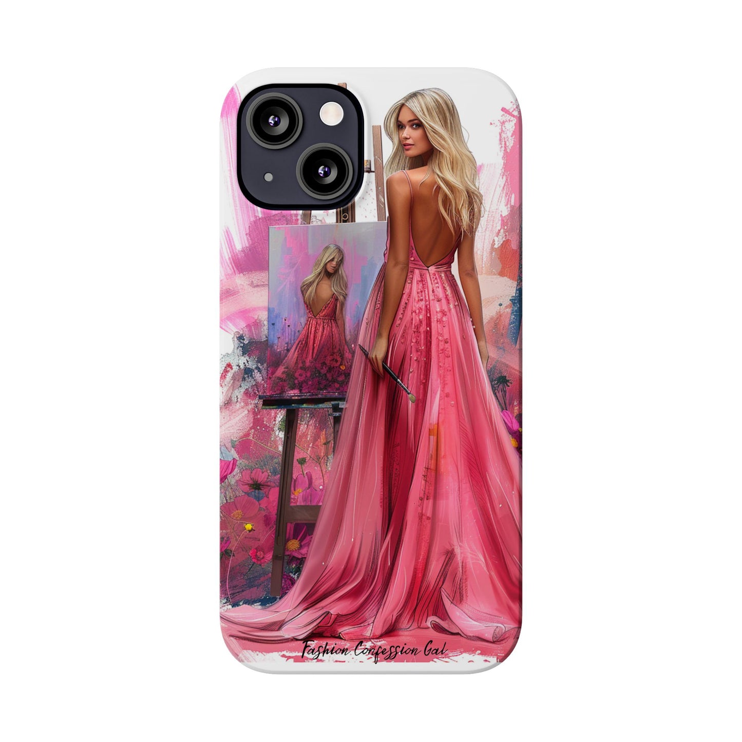 Slim Phone Case - Blonde Woman Painting Her Life on Canvas