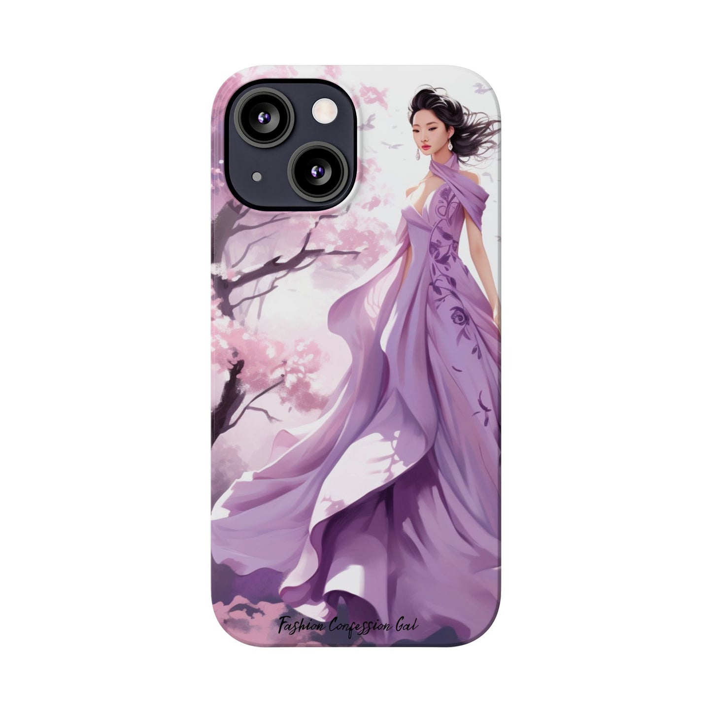 Phone Case - Elegant Asian Woman in Purple Gown Among Cherry Blossoms