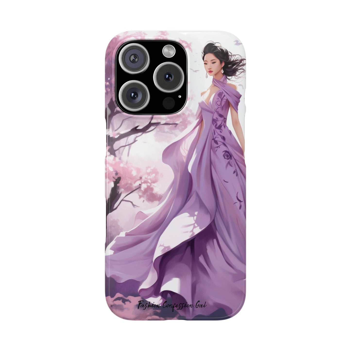 Phone Case - Elegant Asian Woman in Purple Gown Among Cherry Blossoms