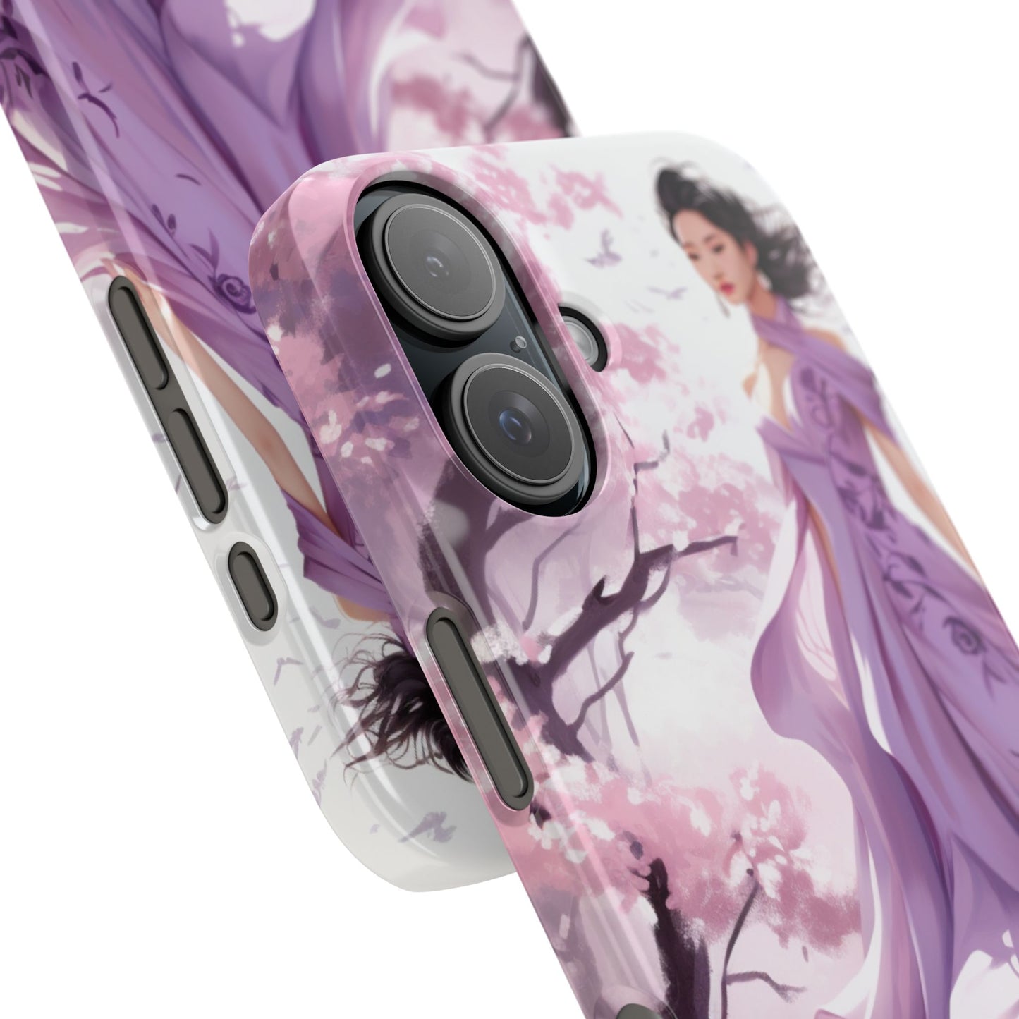 Phone Case - Elegant Asian Woman in Purple Gown Among Cherry Blossoms