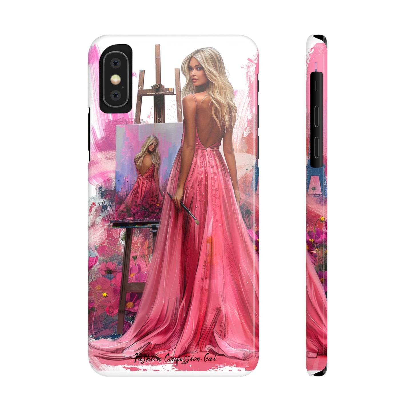 Slim Phone Case - Blonde Woman Painting Her Life on Canvas