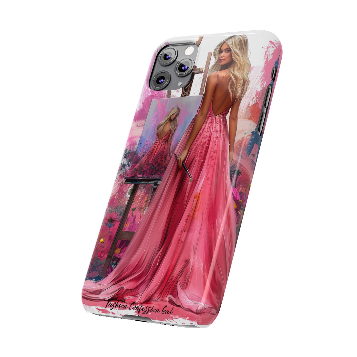 Slim Phone Case - Blonde Woman Painting Her Life on Canvas