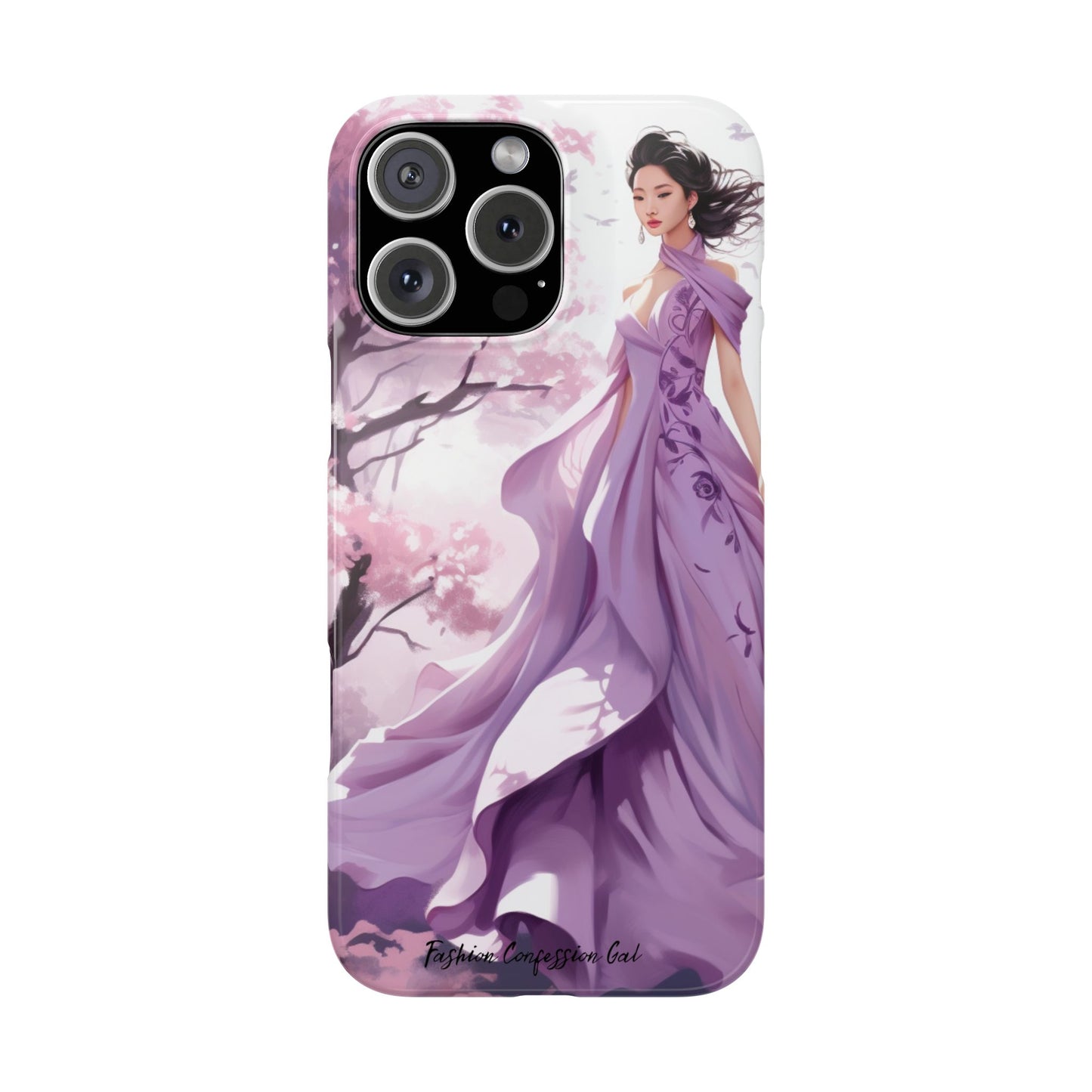Phone Case - Elegant Asian Woman in Purple Gown Among Cherry Blossoms