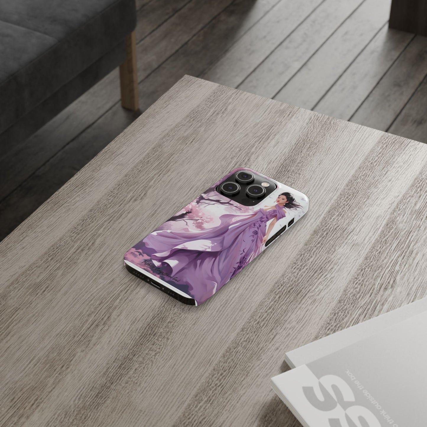 Phone Case - Elegant Asian Woman in Purple Gown Among Cherry Blossoms