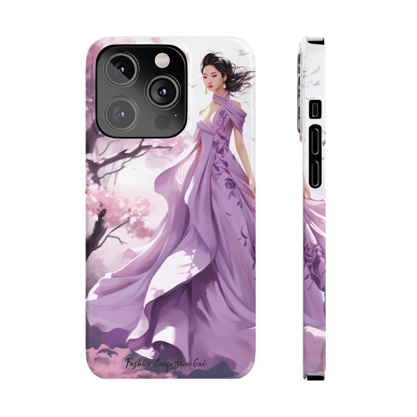 Phone Case - Elegant Asian Woman in Purple Gown Among Cherry Blossoms