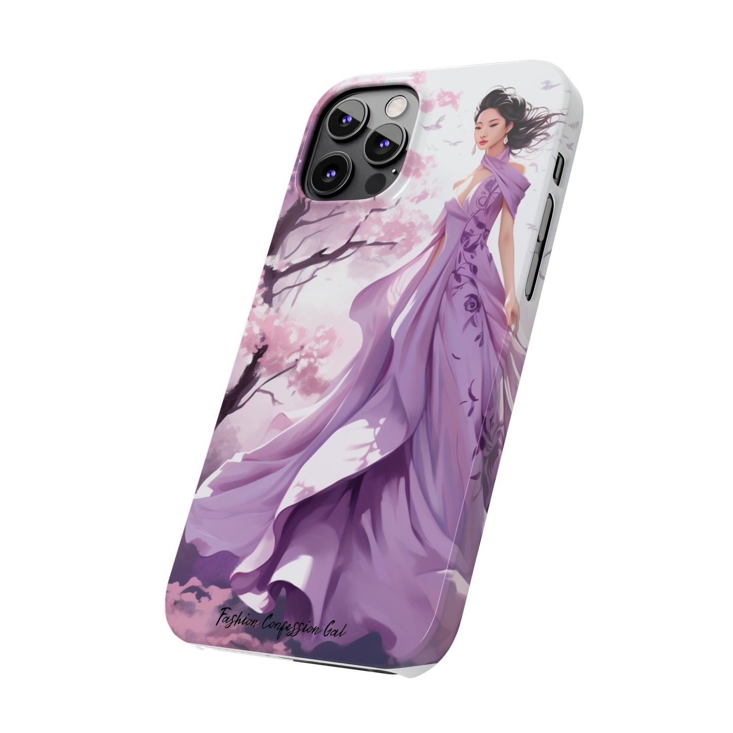 Phone Case - Elegant Asian Woman in Purple Gown Among Cherry Blossoms