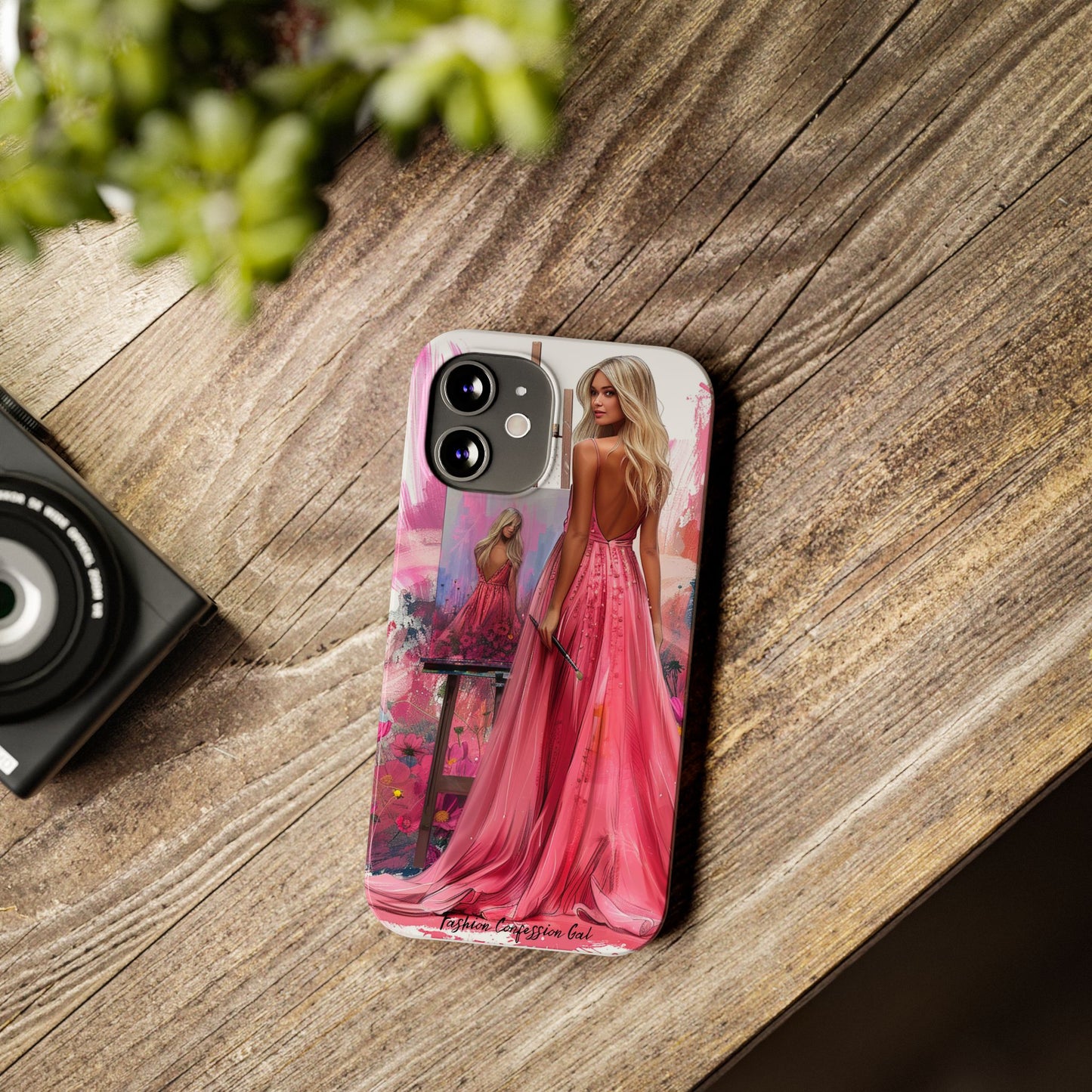 Slim Phone Case - Blonde Woman Painting Her Life on Canvas