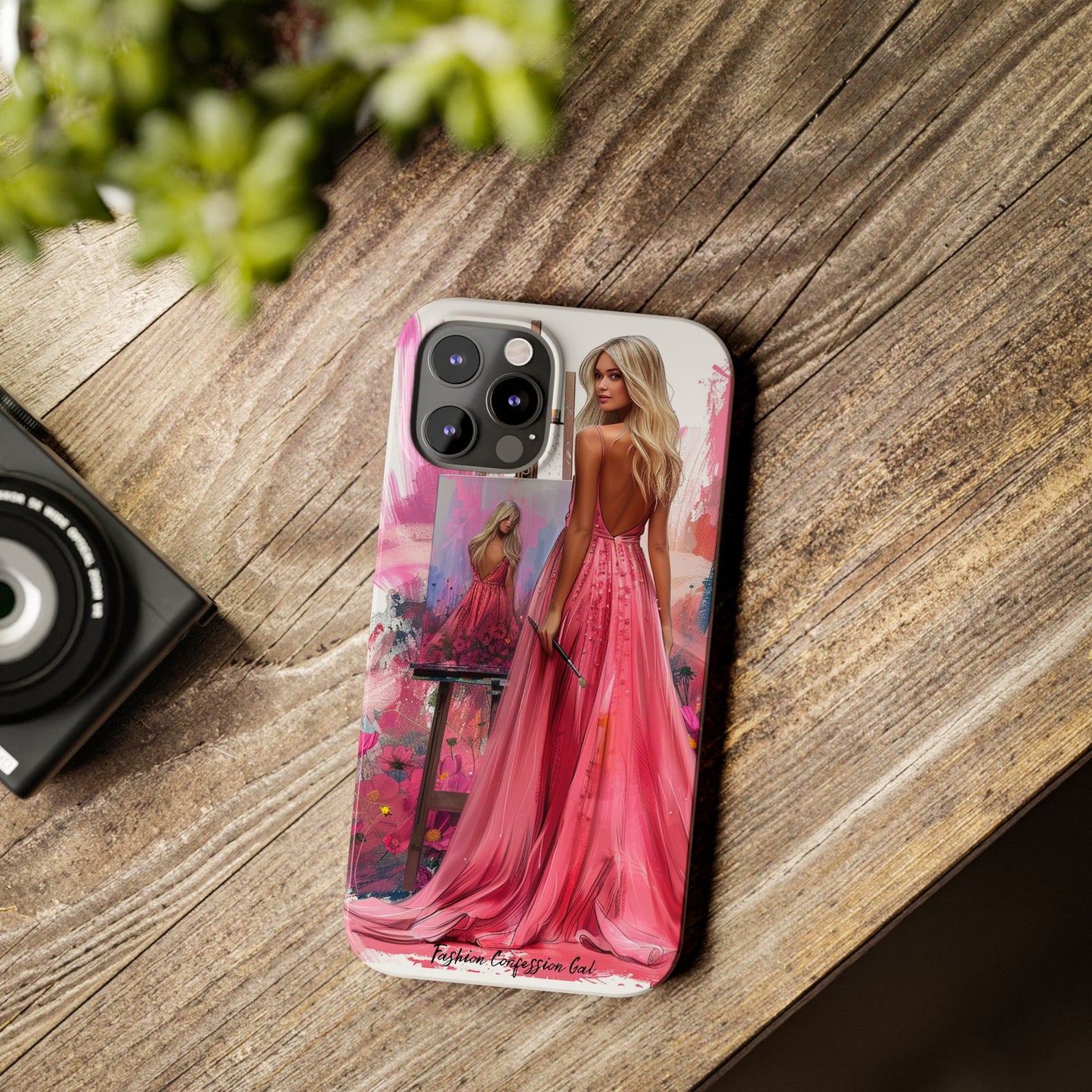 Slim Phone Case - Blonde Woman Painting Her Life on Canvas