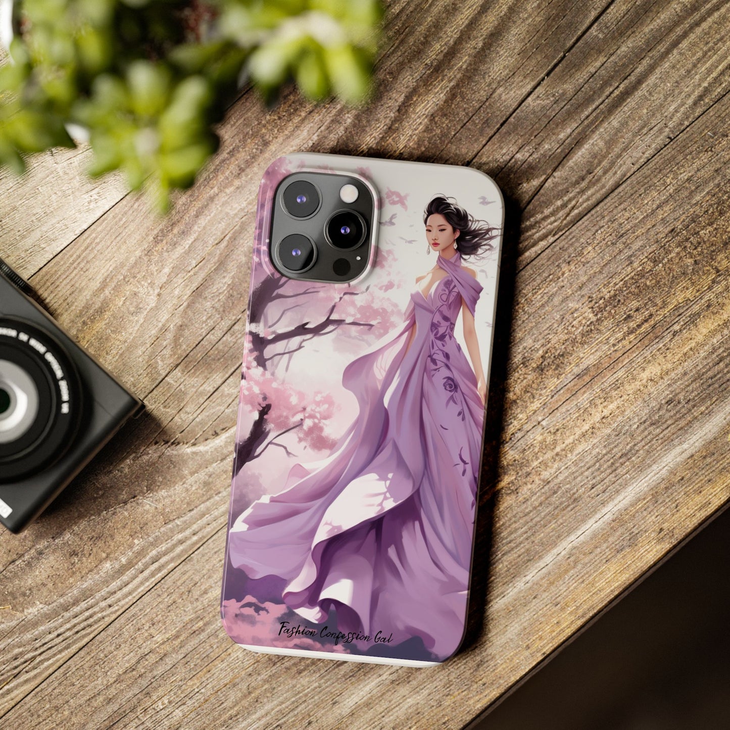 Phone Case - Elegant Asian Woman in Purple Gown Among Cherry Blossoms