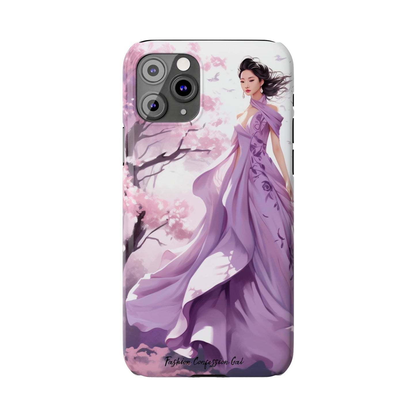 Phone Case - Elegant Asian Woman in Purple Gown Among Cherry Blossoms