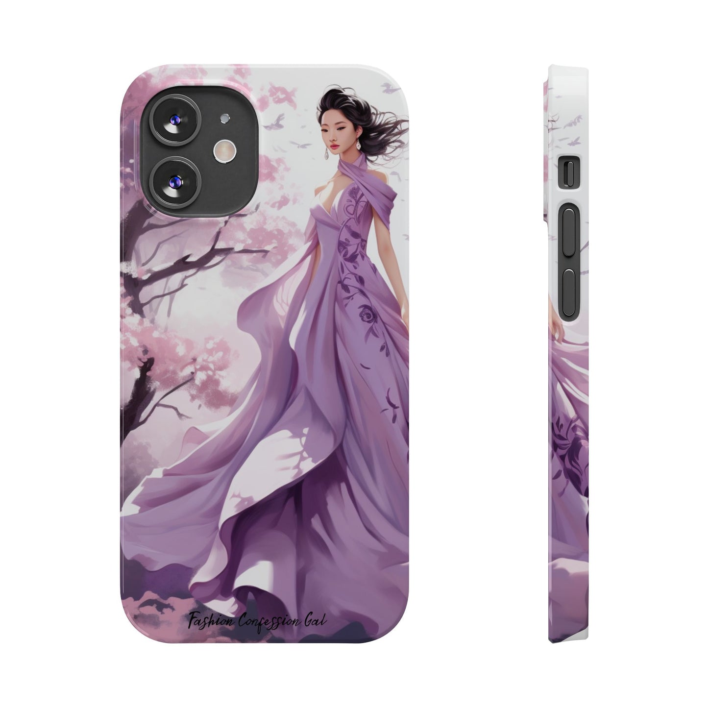 Phone Case - Elegant Asian Woman in Purple Gown Among Cherry Blossoms