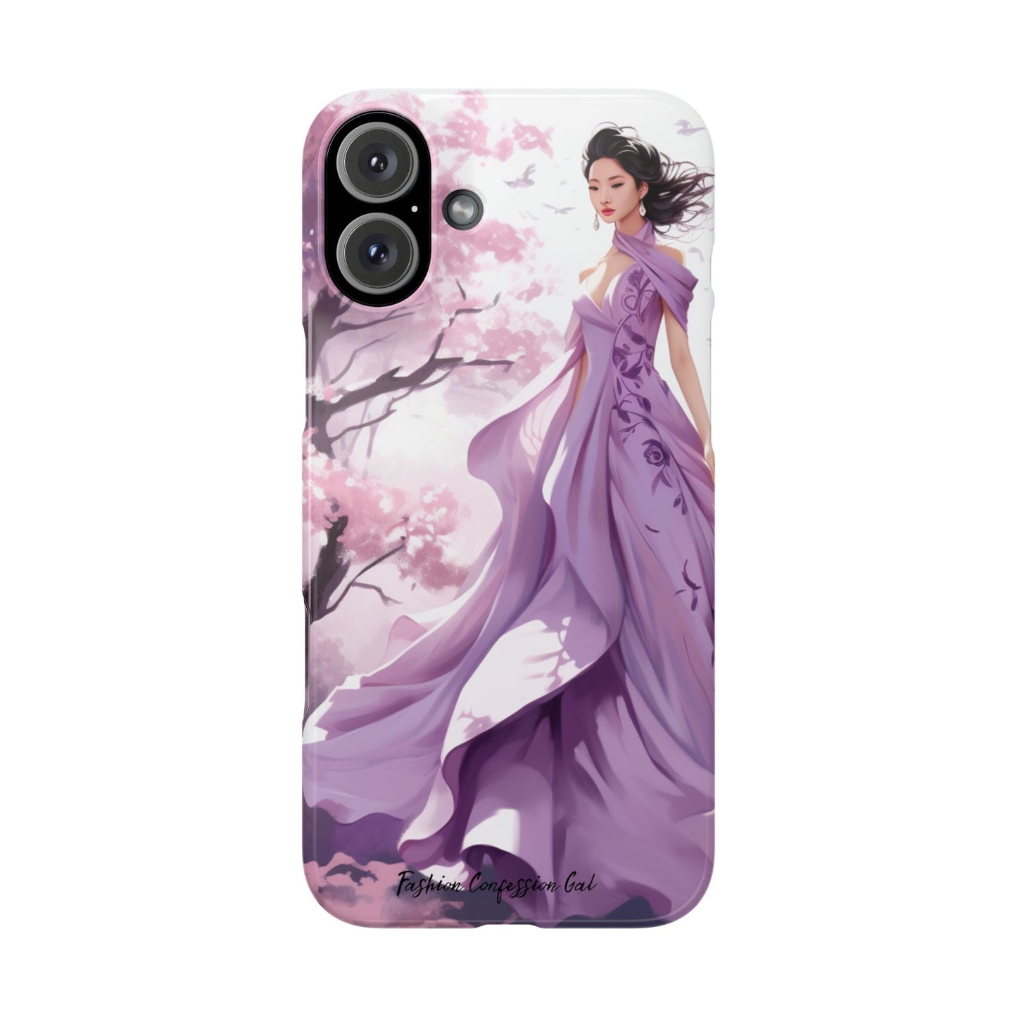 Phone Case - Elegant Asian Woman in Purple Gown Among Cherry Blossoms
