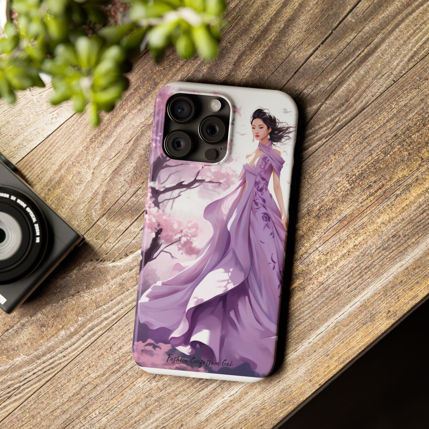 Phone Case - Elegant Asian Woman in Purple Gown Among Cherry Blossoms