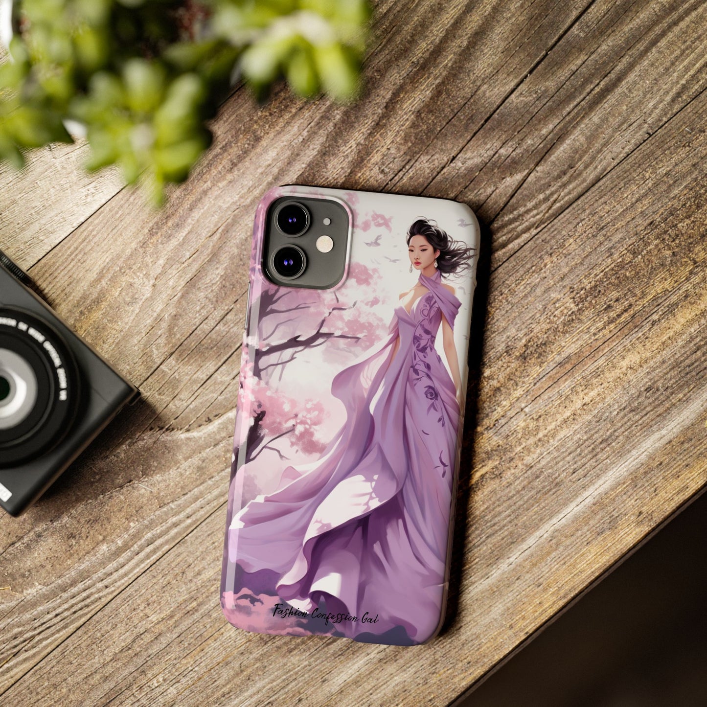 Phone Case - Elegant Asian Woman in Purple Gown Among Cherry Blossoms